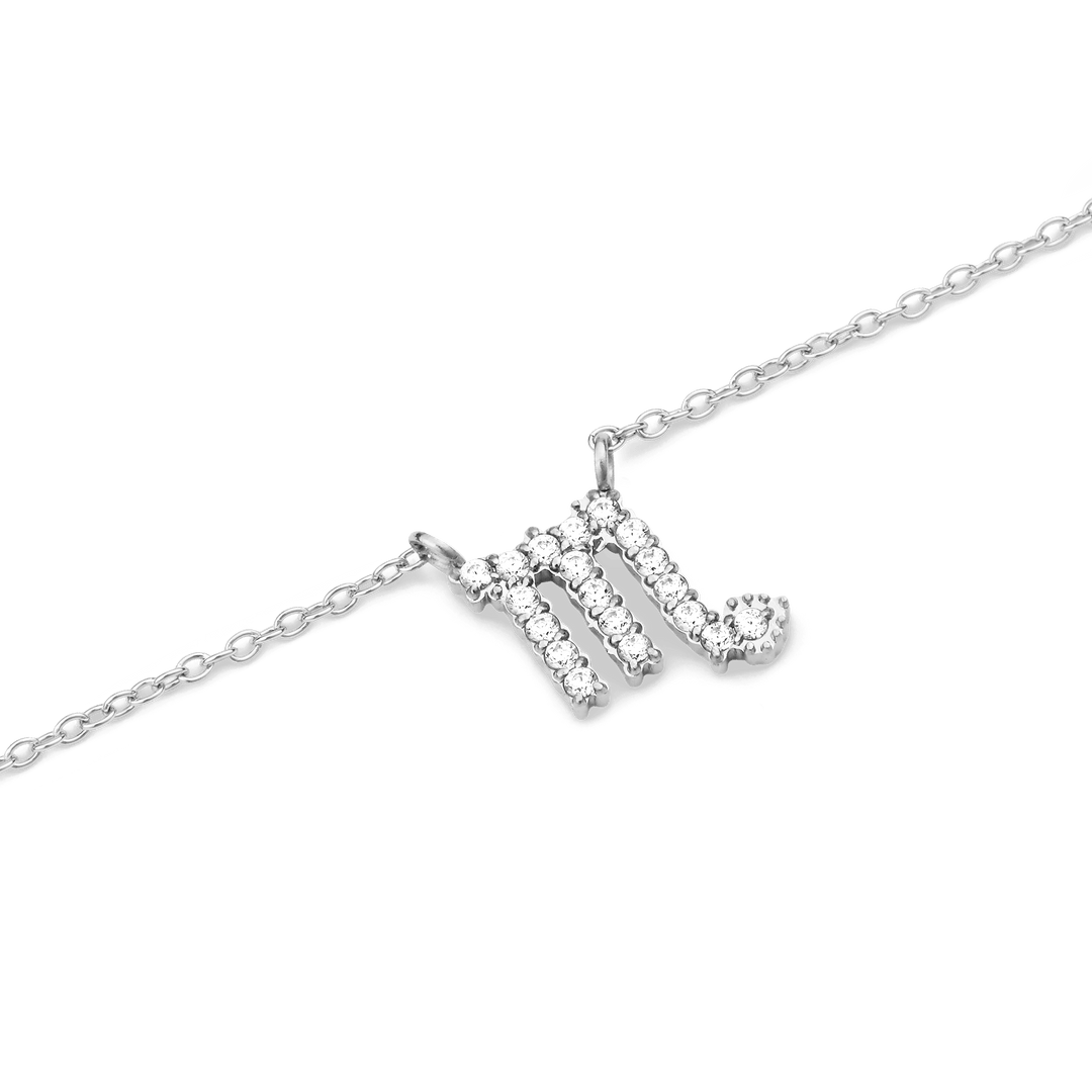 Crystal Zodiac Chain Necklace Silver