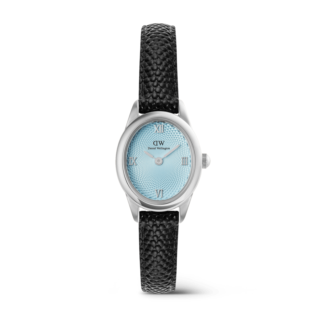 Ophelia Mini Black Lizard Ice Blue Guilloché Silver