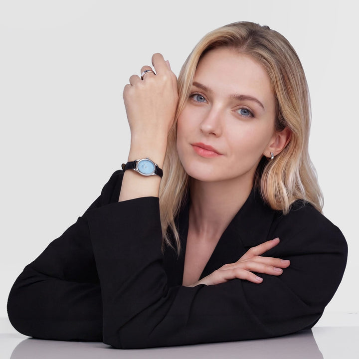 Ophelia Mini Black Lizard Ice Blue Guilloché Silver