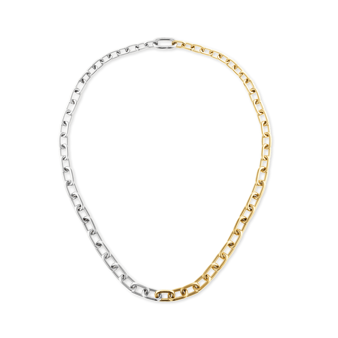 Contrast Link Necklace Two Tone Gold
