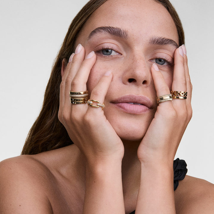 Crystal Link Ring Gold