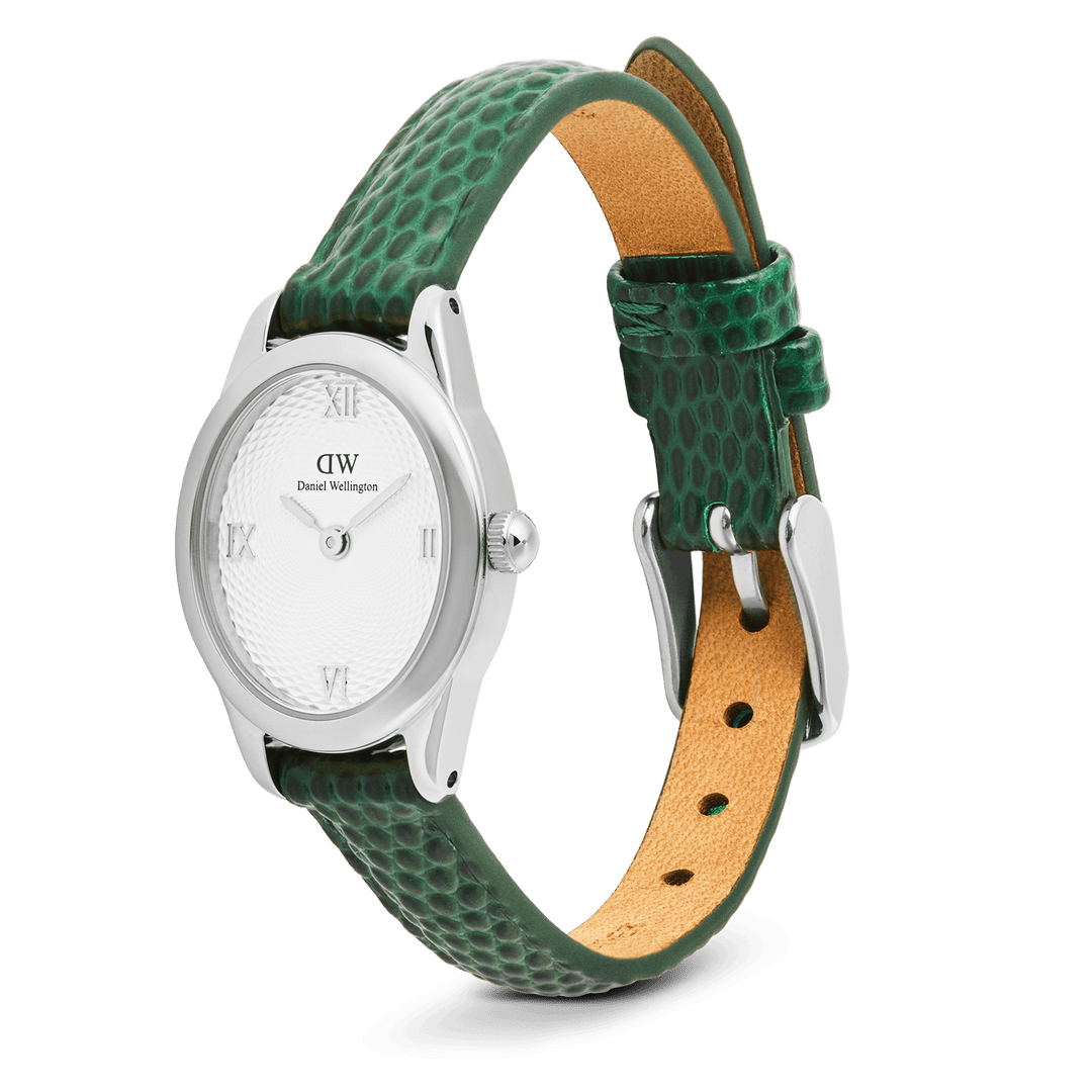 Ophelia Mini Green Lizard White Guilloché Silver