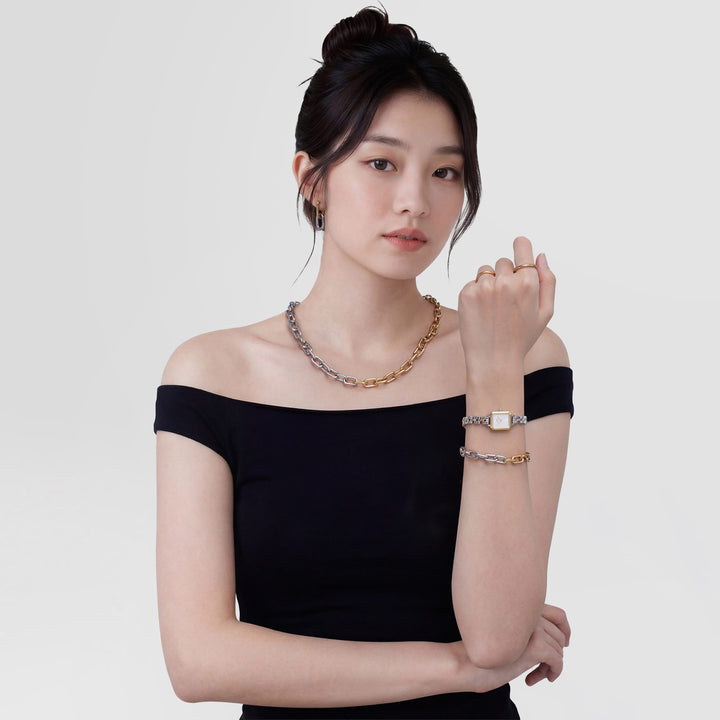 Contrast Link Necklace Two Tone Gold