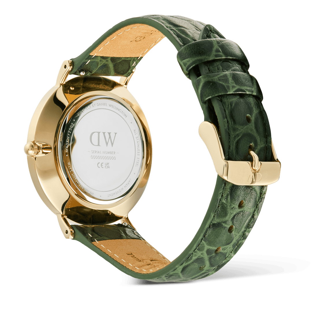 Classic Roman Numerals Date Dark Green Croc Belly Gold