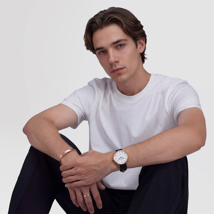 Classic Roman Numerals Date Black Croc Belly Rose Gold