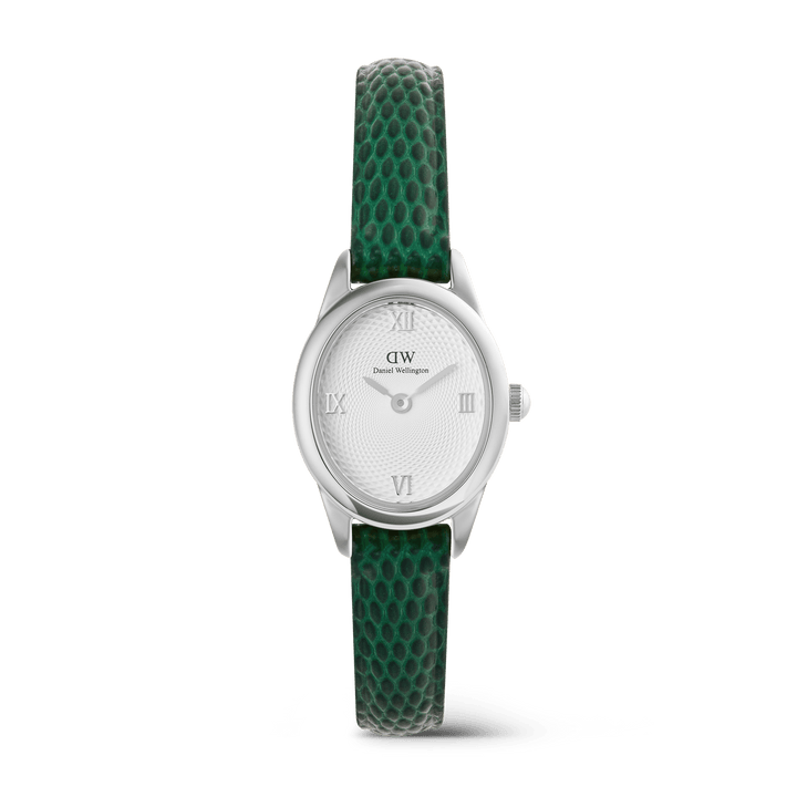 Ophelia Mini Green Lizard White Guilloché Silver