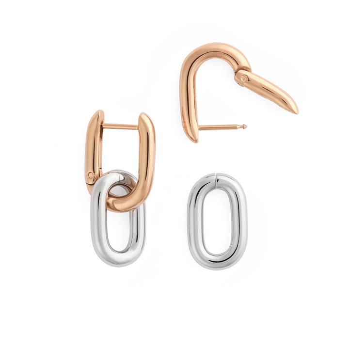 Contrast Link Earrings Two Tone Rose Gold