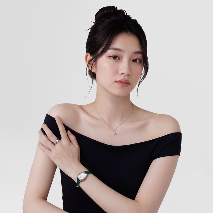 Ophelia Mini Green Lizard White Guilloché Silver