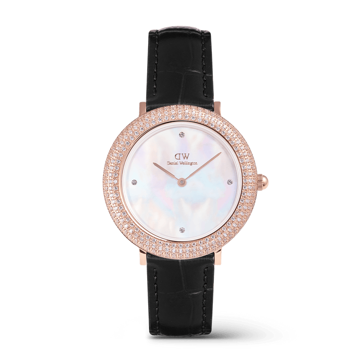 Crystalline Bezel Black Croc Rose Gold