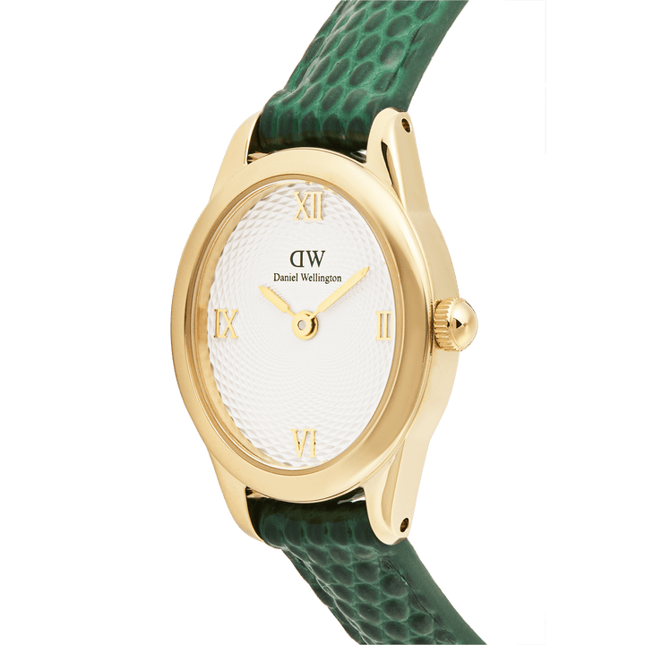 Ophelia Mini Green Lizard White Guilloché Gold