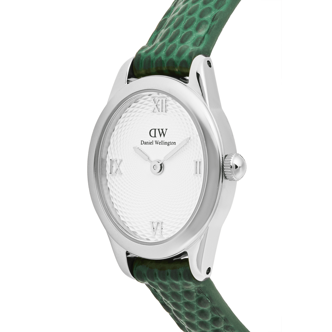 Ophelia Mini Green Lizard White Guilloché Silver