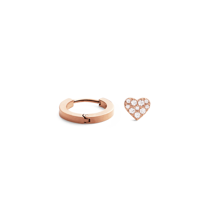 Hoop + Crystal Heart Stud Rose Gold Set