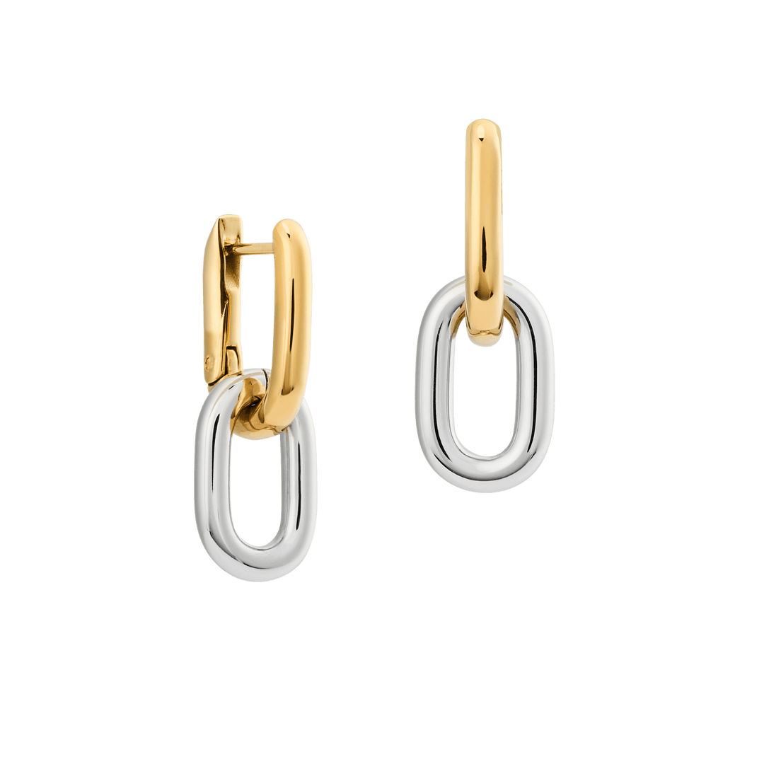 Contrast Link Earrings Two Tone Gold