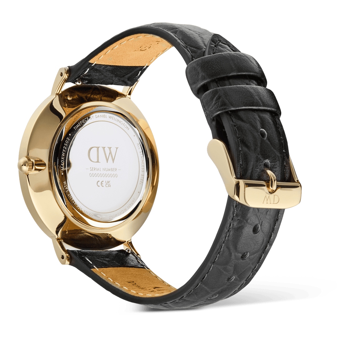 Classic Roman Numerals Date Black Croc Belly Gold