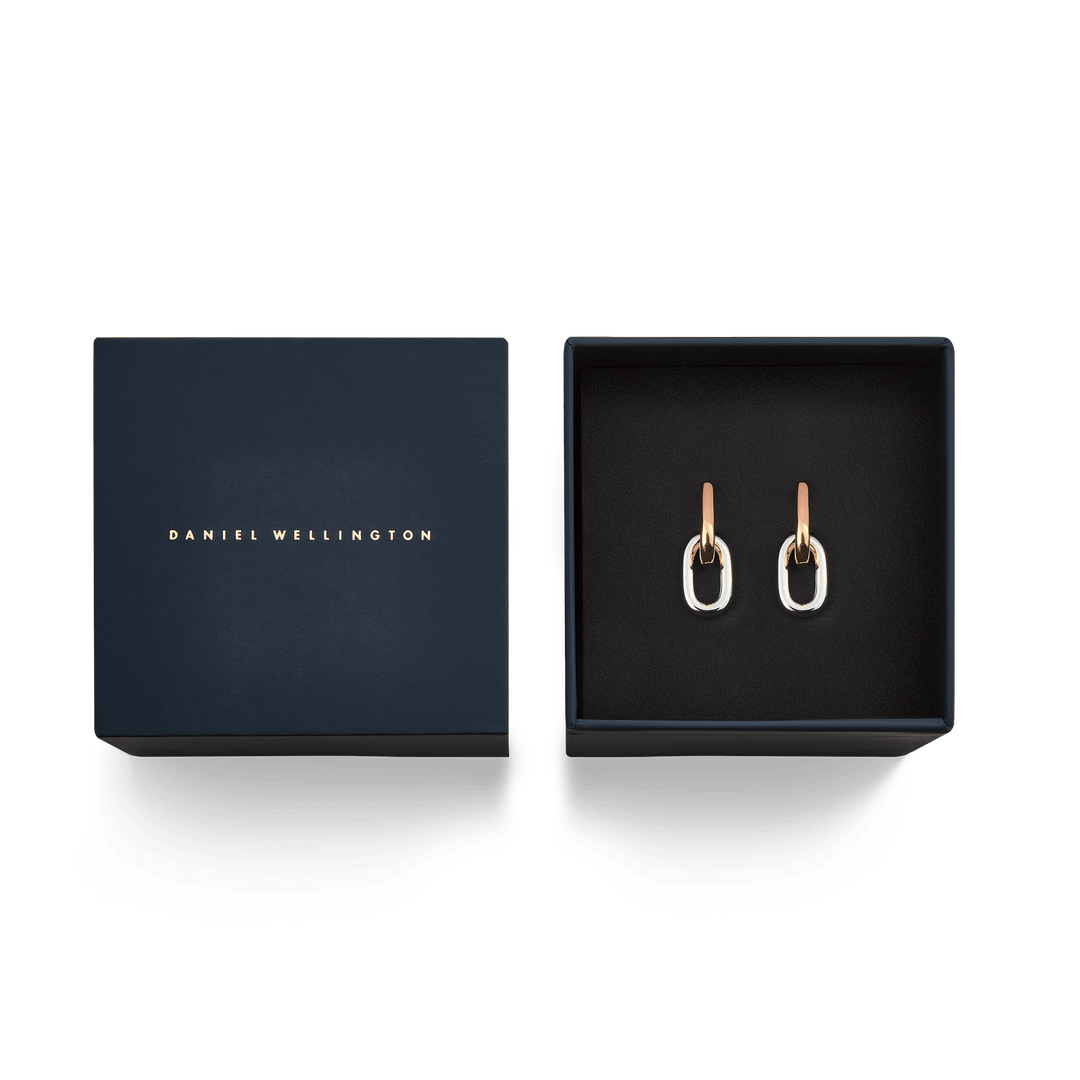Contrast Link Earrings Two Tone Rose Gold